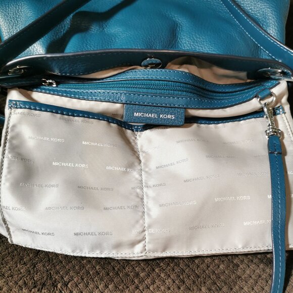 Teal/Silver Pebbled Leather Shoulder Bag #259 - Picture 7 of 15
